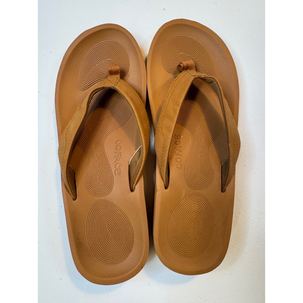 Coface Womens Platform Flip Flop Sandals Tan Brown Wedge Thong Size 9-10